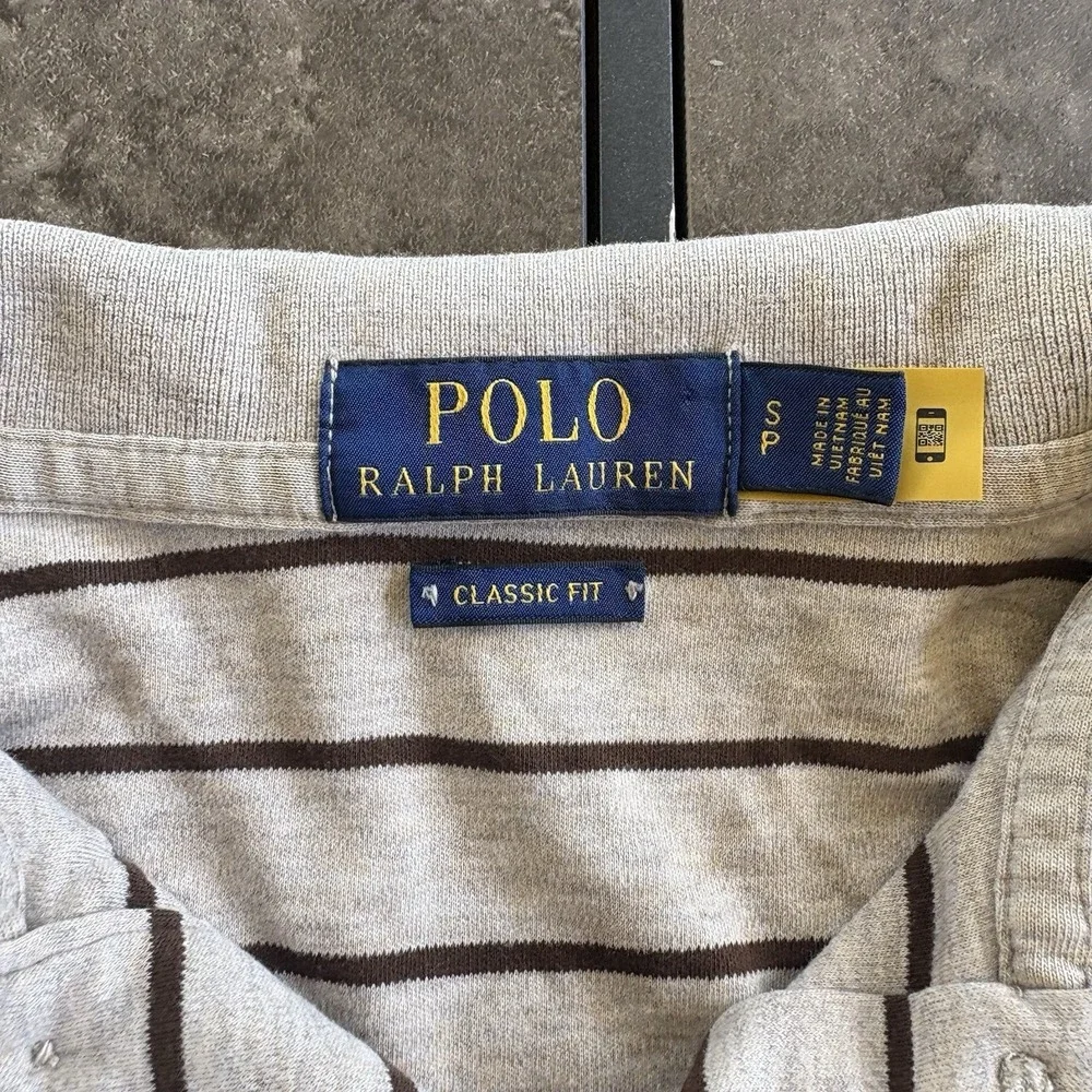 Polo Ralph Lauren Men's Classic Fit Polo Shirt Small Beige/Brown Striped